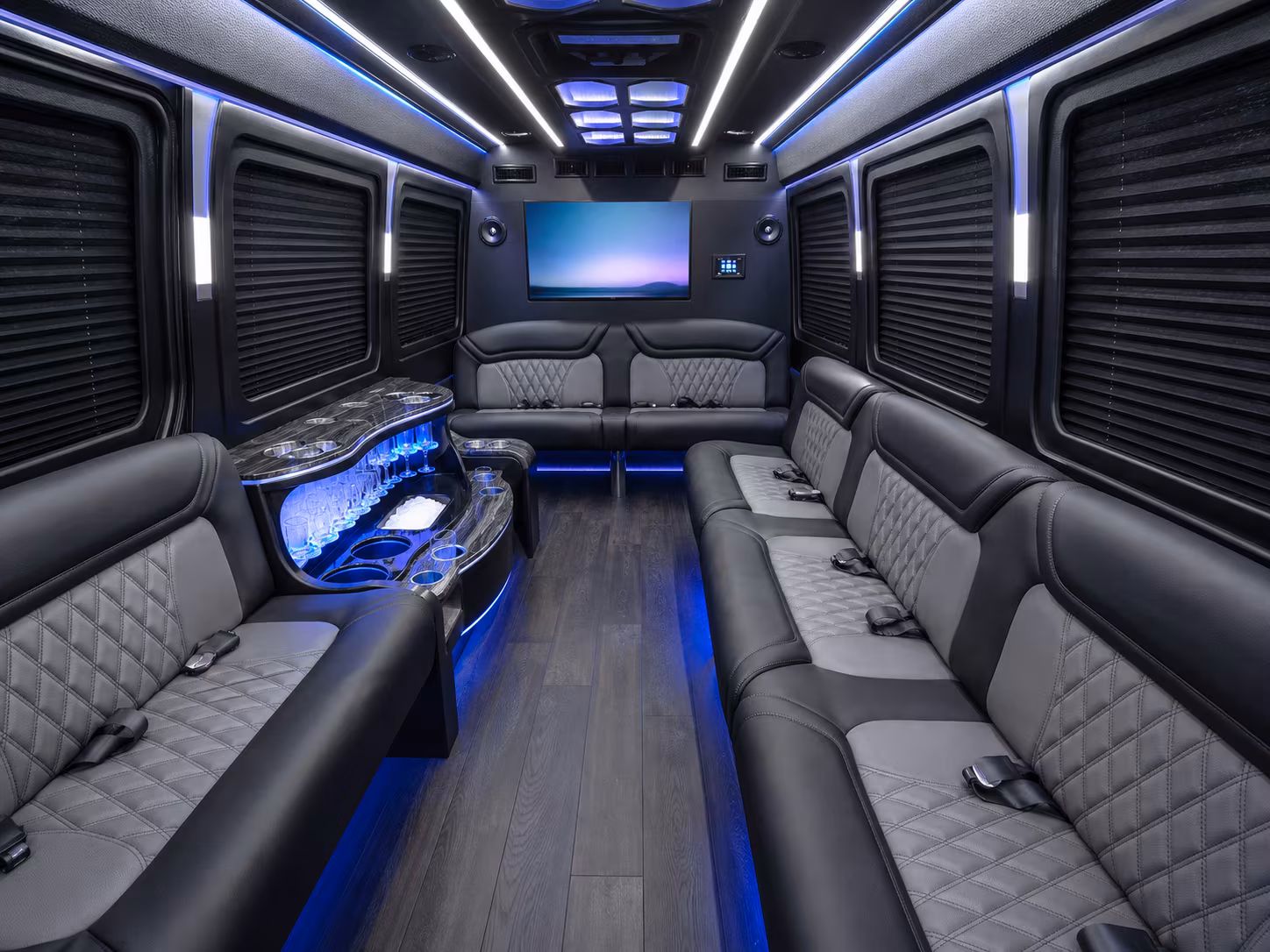 rio rancho 18 passenger party bus inside