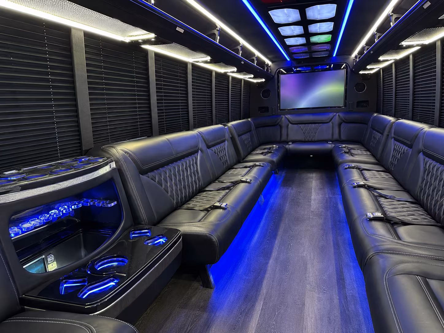 rio rancho 20 passenger party bus inside
