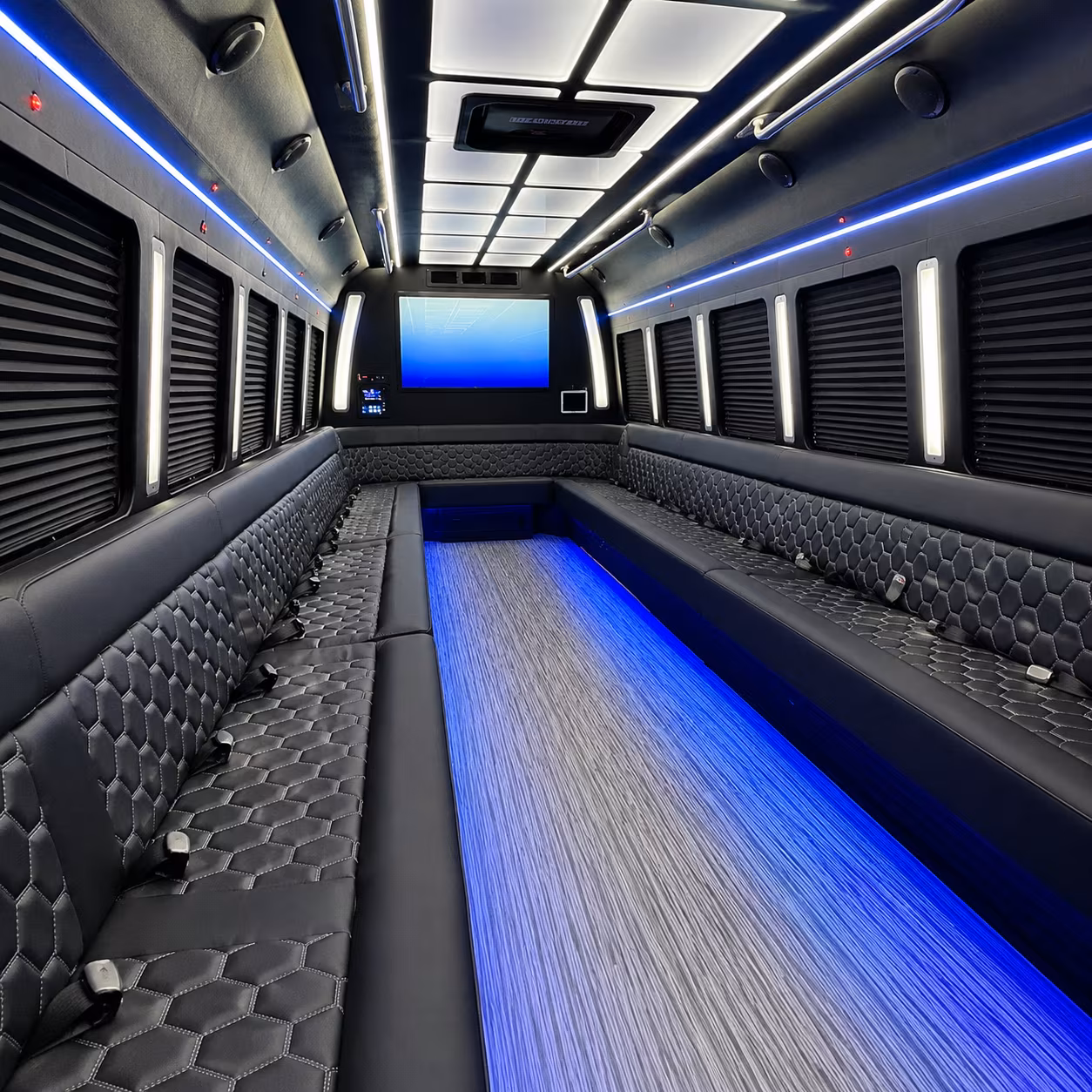 rio rancho 50 passenger party bus inside